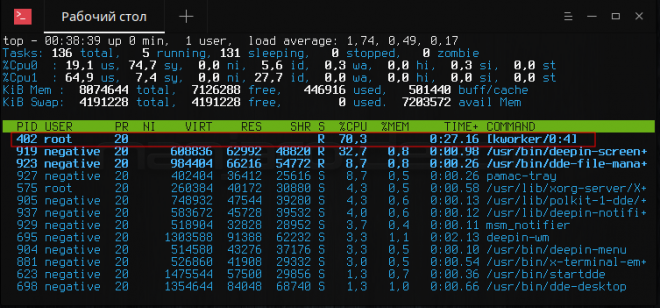 Процесс kwonker загружает cpu
